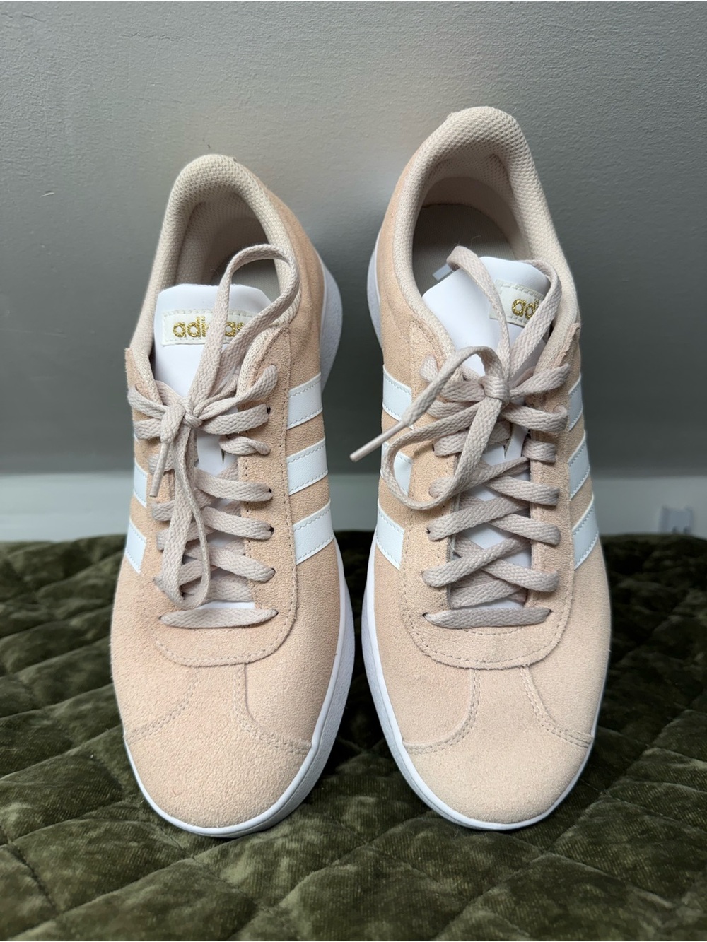 adidas Beige Suede Sneakers with White Stripes
